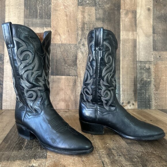 Dan Post 210 R Classic Black Western Cowboy Boots Mens 8 D - Picture 1 of 12